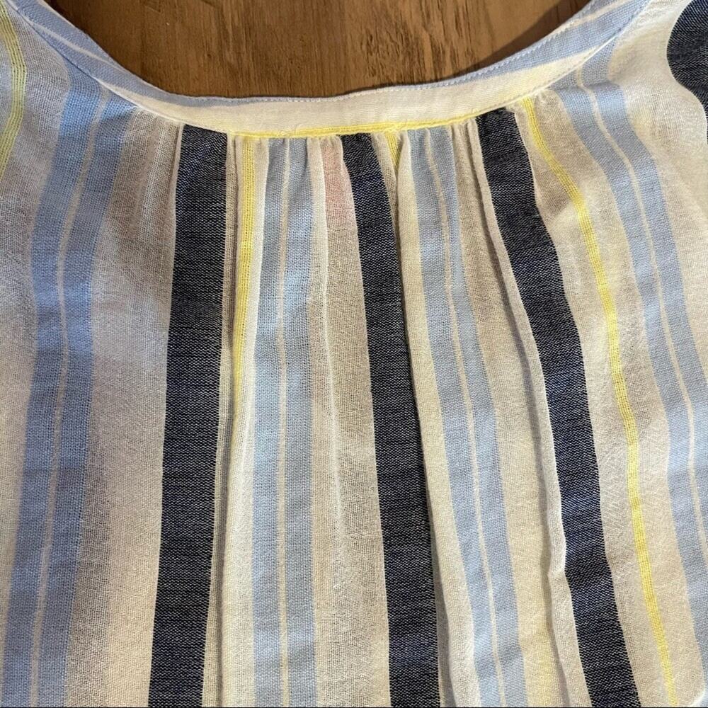 Vince Camuto Striped Tunic Top Sz L White Blue Pom Pom Hem Beach Surfer Coastal - Picture 10 of 11
